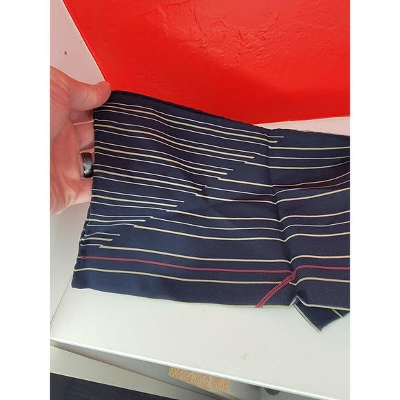 Vintage Balenciaga Blue Silk Stripe Bordered Hand Rolled Pocket Square - Picture 3 of 5